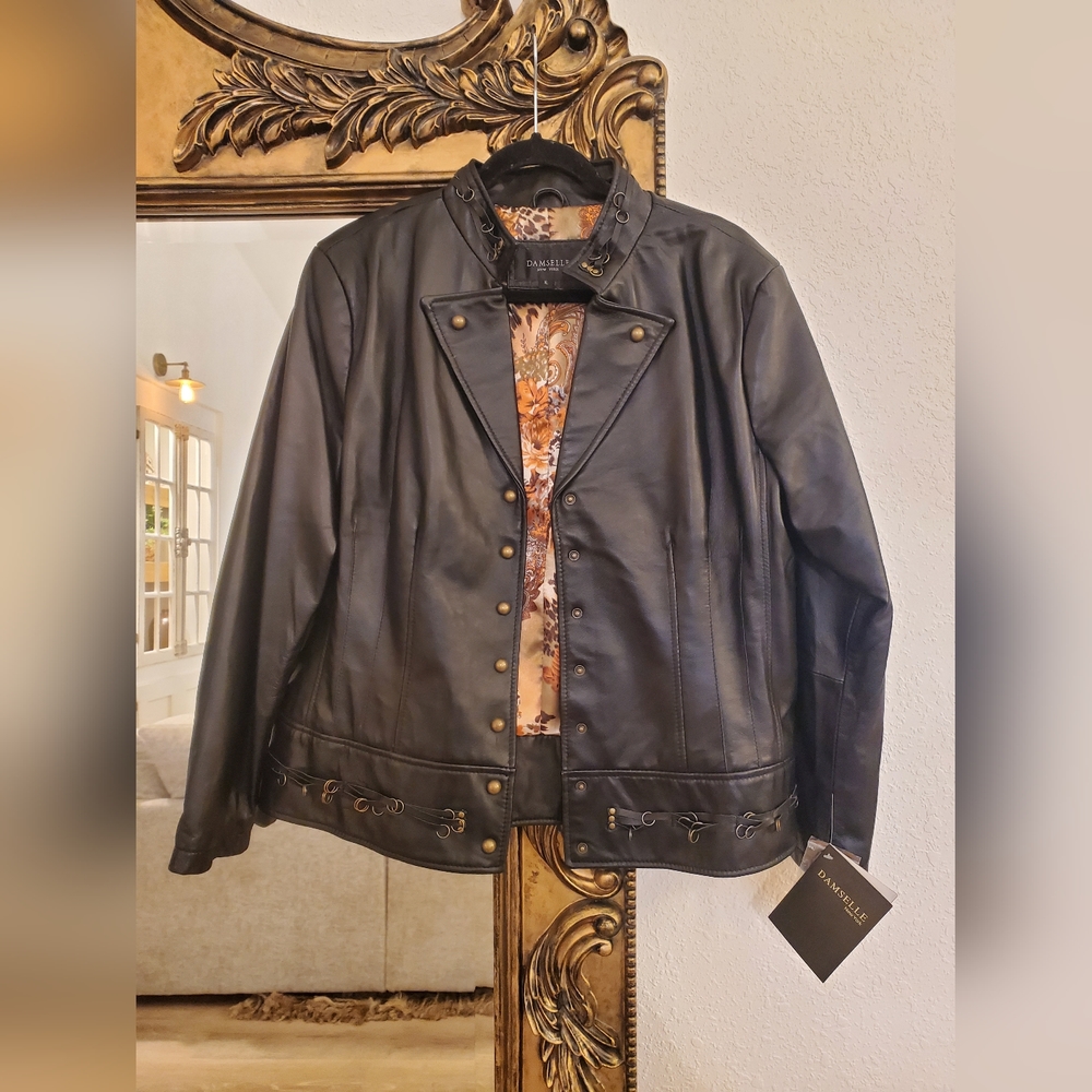 Damselle New York Moto Style Leather Jacket Longsleeve Sz Xl $250